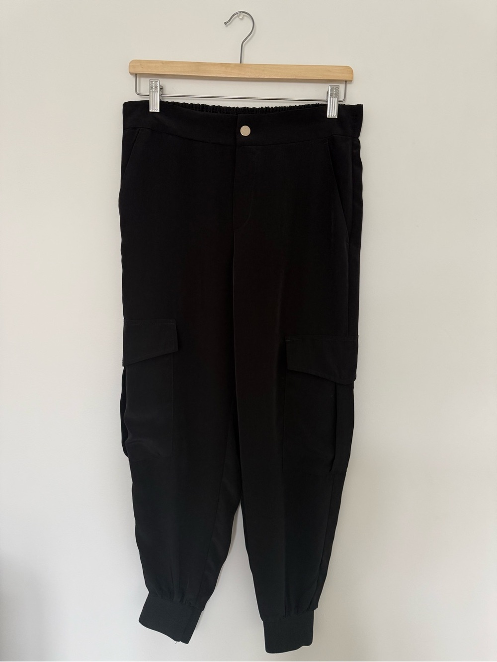 Zara size M Black satin look cargo dressy jogger-style pants